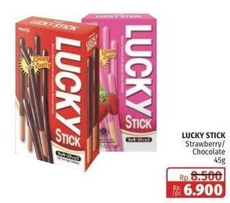 Promo Harga Meiji Biskuit Lucky Stick Strawberry, Chocolate 45 gr - Lotte Grosir