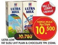 Promo Harga ULTRA MILK Susu UHT Chocolate, Plain per 2 pcs 250 ml - Superindo