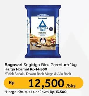 Promo Harga Bogasari Tepung Terigu Segitiga Biru Premium 1000 gr - Carrefour