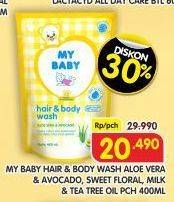 Promo Harga My Baby Hair & Body Wash Aloe Vera Avocado, Sweet Floral, Care Protect Milk Tea Tree Oil 400 ml - Superindo