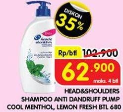 Promo Harga Head & Shoulders Shampoo Cool Menthol, Lemon Fresh 680 ml - Superindo