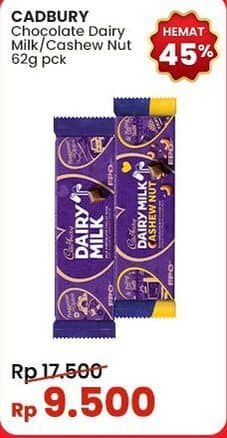 Promo Harga Cadbury Dairy Milk Original, Cashew Nut 62 gr - Indomaret