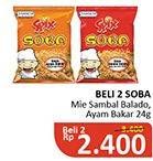 Promo Harga SOBA Snack Mie Sedap Sambal Balado, Ayam Bakar per 2 pcs 24 gr - Alfamidi