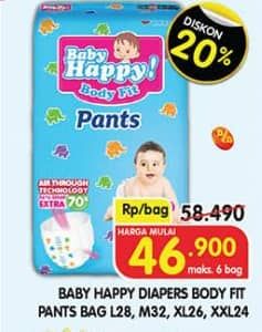 Promo Harga Baby Happy Body Fit Pants L28, M32, XL26, XXL24 24 pcs - Superindo