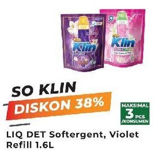 Promo Harga SO KLIN Liquid Detergent + Anti Bacterial Violet Blossom 1600 ml - Yogya