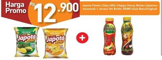 Promo Harga JAPOTA Potato Chips Happy Honey Butter/Japanese Seaweed  68gr + JAVANA Teh Gula Batu/Original 350ml  - Carrefour