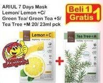 Promo Harga ARIUL Face Mask Lemon, Lemon + C, Green Tea, Green Tea + S, Tea Tree, Tea Tree + M 20 gr - Indomaret