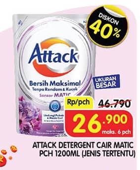 Promo Harga Attack Sensor Matic Detergent Liquid 1200 ml - Superindo