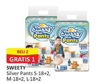 Promo Harga Sweety Silver Pants L18+2, M18+2, S18+2 per 2 pouch - Alfamart