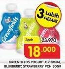 Promo Harga GREENFIELDS Yogurt Drink Blueberry, Original, Strawberry per 3 botol 80 gr - Superindo