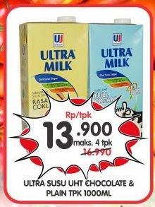 Promo Harga ULTRA MILK Susu UHT Coklat, Plain 1000 ml - Superindo