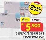 Promo Harga 365 Facial Tissue Travel Pack per 2 pouch 50 pcs - Superindo