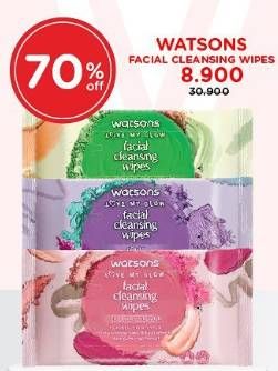 Promo Harga Watsons Facial Cleansing Wipes Moisturising, Deep Cleansing Exfoliating, Gentle 20 pcs - Watsons