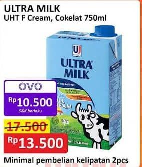 Promo Harga Ultra Milk Susu UHT Full Cream, Coklat 750 ml - Alfamart