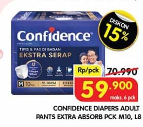 Promo Harga Confidence Adult Pants Slim & Fit Extra Absorb L8, M10 8 pcs - Superindo