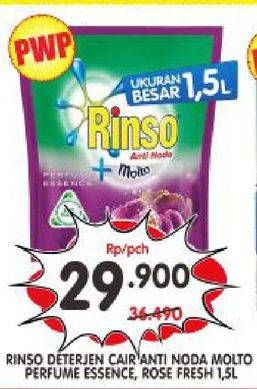 Promo Harga RINSO Liquid Detergent + Molto Purple Perfume Essence, + Molto Pink Rose Fresh 1500 ml - Superindo