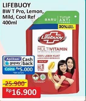 Promo Harga Lifebuoy Body Wash Total 10, Lemon Fresh, Mild Care, Cool Fresh 400 ml - Alfamart