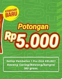 Promo Harga Dua Kelinci Kacang Garing Original, Rasa Bawang, Sangrai 180 gr - Indomaret