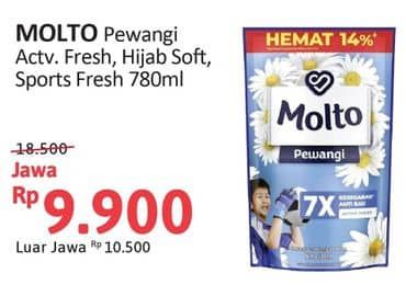 Promo Harga Molto Pewangi Active Fresh, Hijab Soft Fresh, Sports Fresh 780 ml - Alfamidi