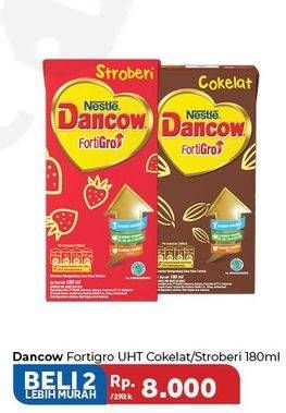 Promo Harga DANCOW Fortigro UHT Cokelat, Stroberi per 2 pcs 180 ml - Carrefour