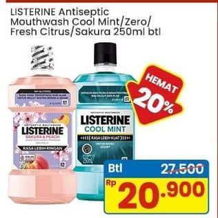 Promo Harga Listerine Mouthwash Antiseptic Cool Mint, Zero, Fresh Citrus, Sakura Peach 250 ml - Indomaret