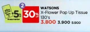 Promo Harga Watsons X-Flower Facial Tissue Pop Up 130 pcs - Watsons