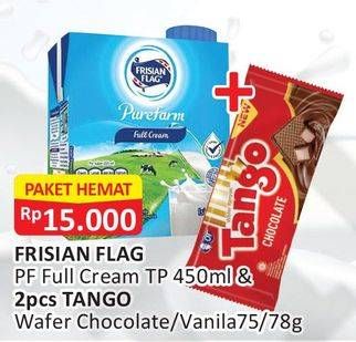 Promo Harga Frisian Flag Susu UHT PP Full Cream 450ml + Tango Wafer  - Alfamart