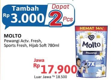 Promo Harga Molto Pewangi Active Fresh, Sports Fresh, Hijab Soft Fresh 780 ml - Alfamidi