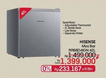 Promo Harga Hisense Mini Bar RR68D4IGN 42 L  - LotteMart