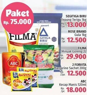 Promo Harga Paket 75rb (Bogasari Tepung Terigu + Rose Brand Gula + Filma Minyak Goreng + Forvita Margarine + ABC Kecap)  - LotteMart