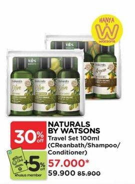 Promo Harga Naturals By Watsons Travel Set (Shower Gel, Shampoo, Conditioner) 3 pcs - Watsons