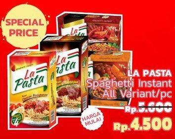 Promo Harga LA PASTA Spaghetti Instant All Variants 57 gr - LotteMart