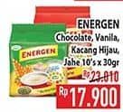 Promo Harga Energen Cereal Instant Chocolate, Jahe, Kacang Hijau, Vanilla per 10 sachet 30 gr - Hypermart