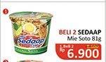 Promo Harga SEDAAP Mie Cup Soto per 2 pcs 81 gr - Alfamidi