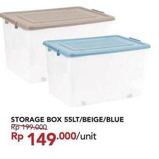 Promo Harga Storage Box 55Lt Beige, 55Lt Blue  - Carrefour