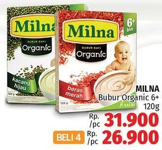 Promo Harga MILNA Bubur Bayi Organic 120 gr - LotteMart