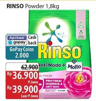 Promo Harga Rinso Anti Noda Deterjen Bubuk 1800 gr - Alfamidi