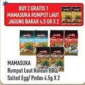 Promo Harga MAMASUKA Rumput Laut Panggang BBQ, Salted Egg, Pedas per 2 bungkus 4 gr - Hypermart