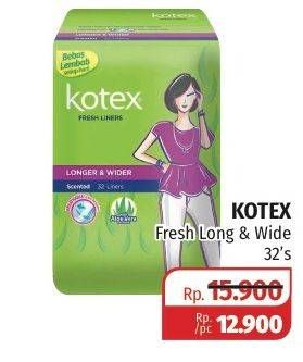 Promo Harga Kotex Fresh Liners Longer & Wider Scented Aloevera 32 pcs - Lotte Grosir