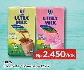Promo Harga ULTRA MILK Susu UHT Coklat, Strawberry 125 ml - TIP TOP
