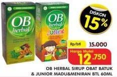 Promo Harga OB HERBAL Sirup Obat Batuk Junior 60 ml - Superindo