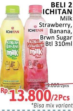 Promo Harga Beli 2 Ichitan Milk Strawberry, Banana, Brwn Sugar Btl 310ml  - Alfamidi