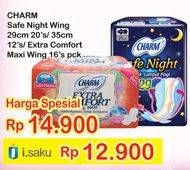 Promo Harga CHARM Pembalut Wanita Safe Night Wing 20s / Extra Comfort Maxi Wing 16s  - Indomaret