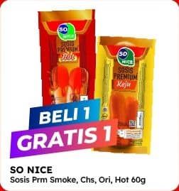 Promo Harga So Nice Sosis Siap Makan Premium Smoked Bratwurst, Keju, Hot, Original 60 gr - Alfamart