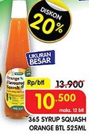 Promo Harga 365 Syrup Squash Orange 525 ml - Superindo