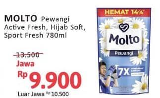 Promo Harga Molto Pewangi Active Fresh, Hijab Soft Fresh, Sports Fresh 780 ml - Alfamidi