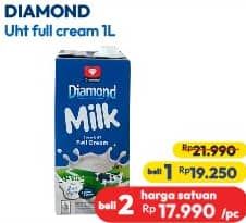 Promo Harga Diamond Milk UHT Full Cream 1000 ml - Hypermart