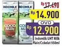 Promo Harga Indomilk Susu UHT Cokelat, Full Cream Plain 950 ml - Hypermart