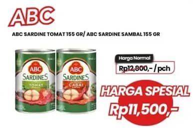 Promo Harga ABC Sardines Saus Tomat, Saus Cabai 155 gr - Carrefour