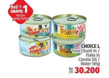 Promo Harga Choice L Tuna Chunk In Oil, Chunk In Water, Flake In Oil, Flakes In Water 185 gr - LotteMart